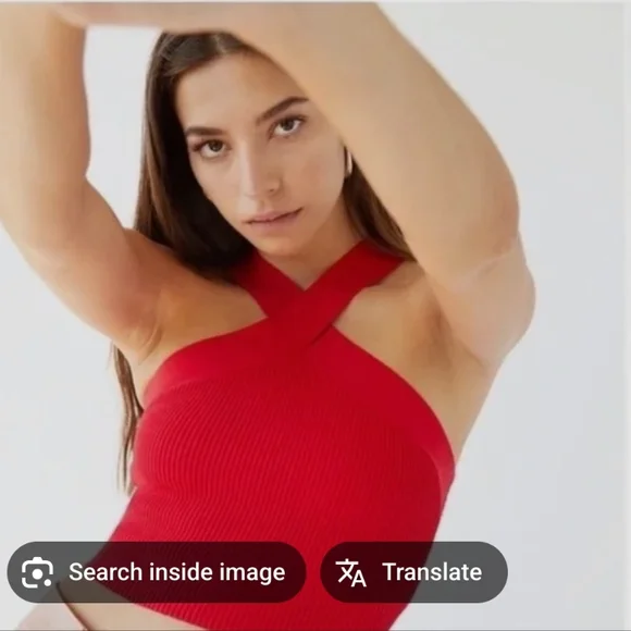 Babaton Red Ribbed Crop Tank Top - Picture 3 of 3